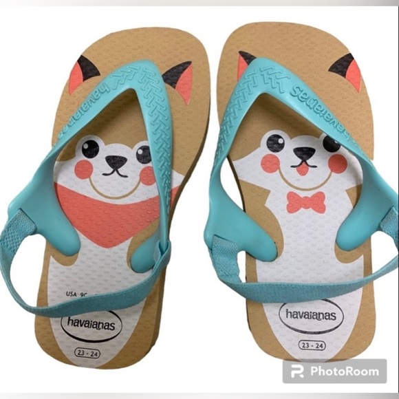 Havaianas Corgi Dog Flip Flop Sandals-Ivory Baby Pets-Toddler Size 9C Blue Tan - Picture 1 of 6